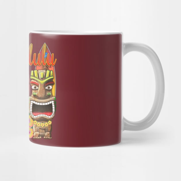 Funny Tiki Honolulu Hawaii Surfing by macdonaldcreativestudios